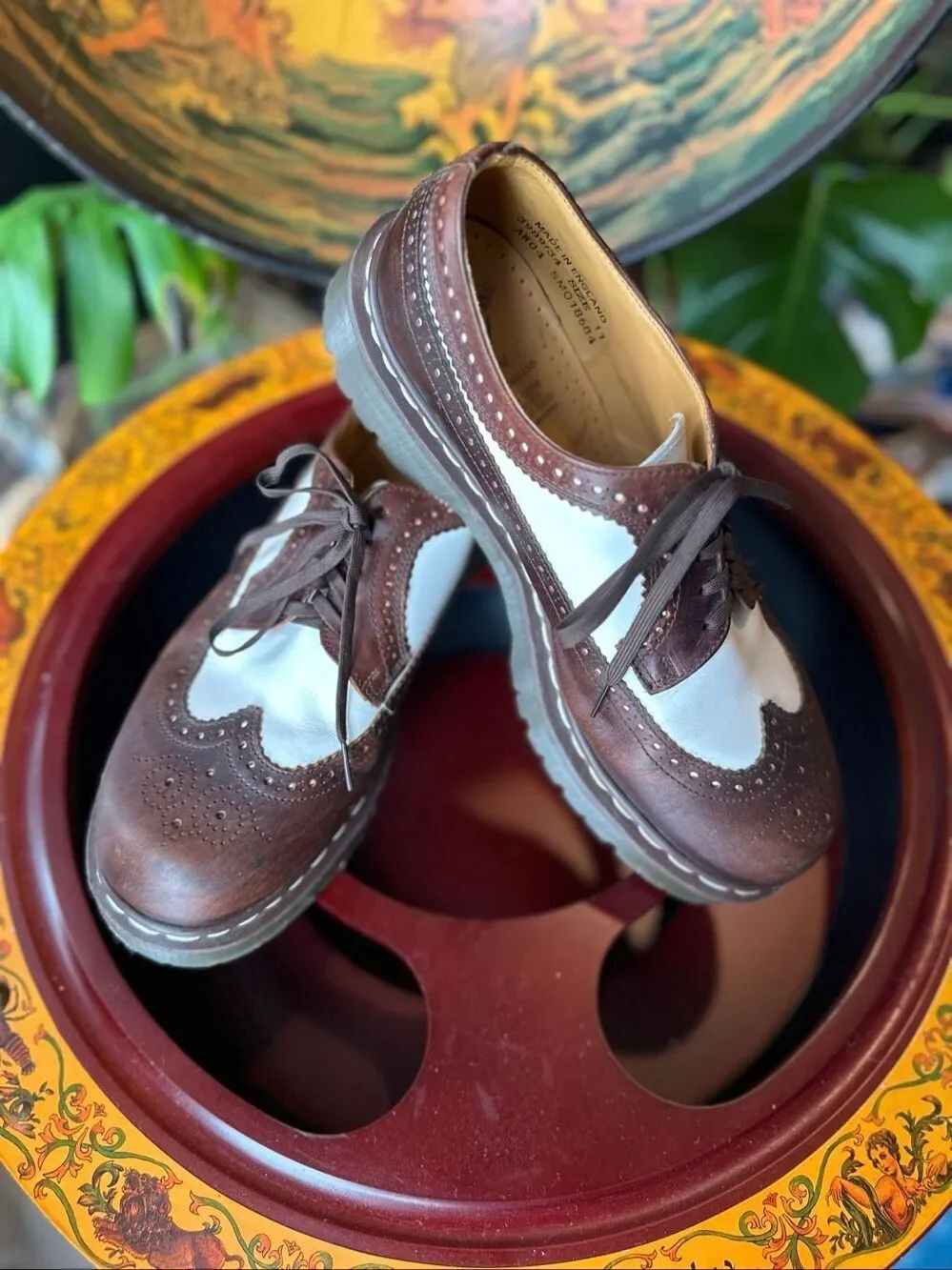 Vintage Dr Martens Brown and White Tuxedo Brogue Platform Size 11